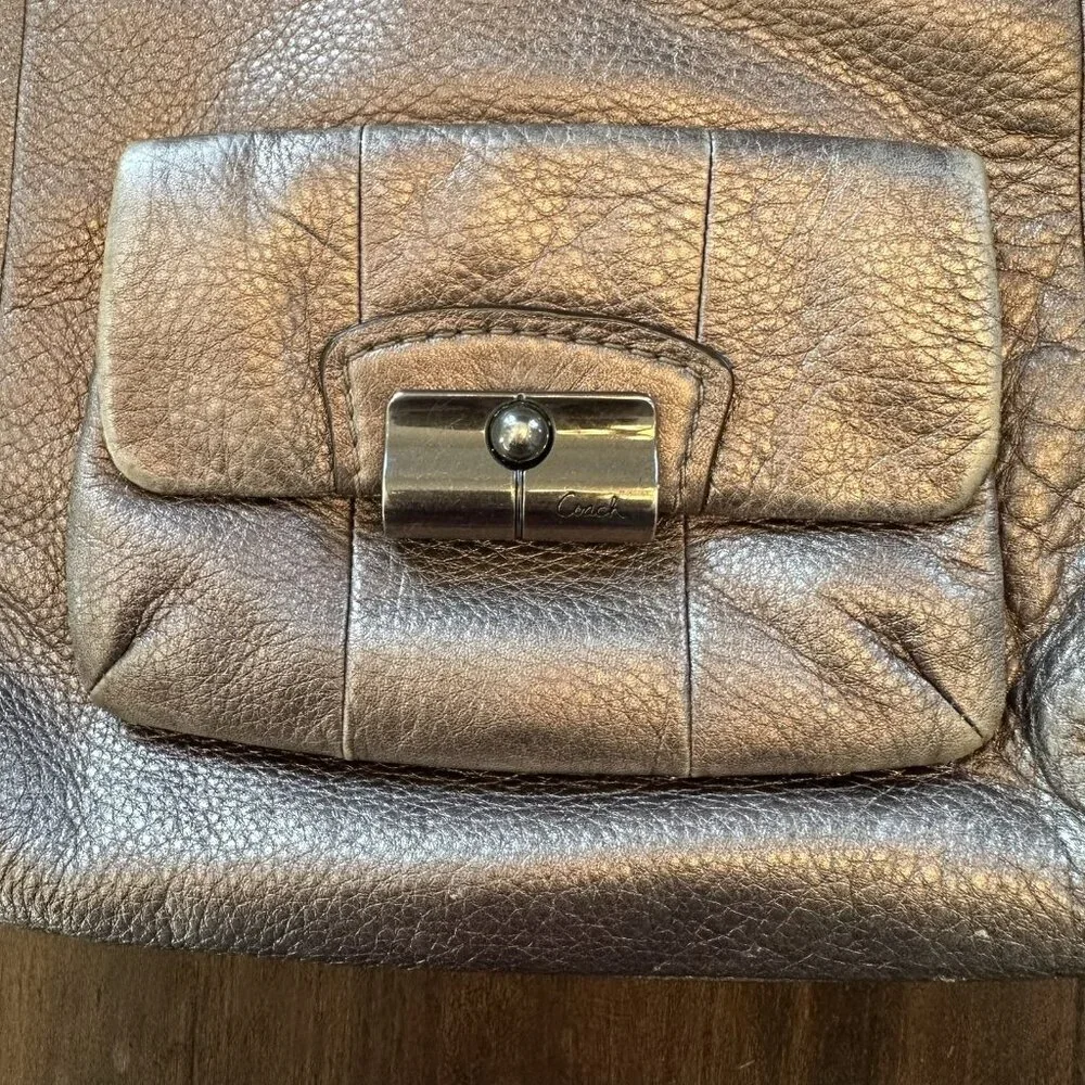 Coach Kristin Metallic Gold Pebbled Leather Hobo Bag Convertible Handbag